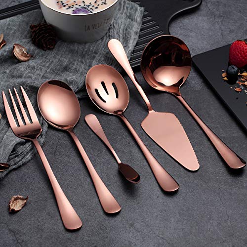 6Piece Copper Serving Flatware Silverware Set,Stainless Steel Serving