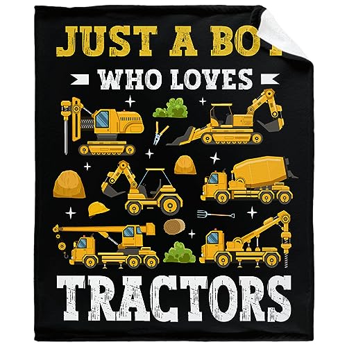 Just A Boy Who Loves Tractors Blanket Plush Cozy Fuzzy Super Soft Flannel Throw Blankets for Couch Sofa Chair Bedroom Gifts for Women Adult Swaddle Friend Birthday 40