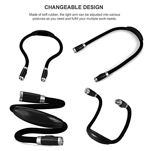 LEDGLE Hands Free Hug Light Neck Book Light Rechargeable LED Night Light Reading Lamp, 4 LED Beads, 3 Adjustable Brightness, USB Cable Included for Reading in Bed or Reading in CarBlack