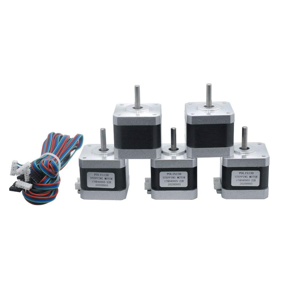 POLISI3D 5-Pack High Torque 42N.cm 3D Printer Motors Nema 17 Stepper Motor 42 Motor 1.5A 1.8 Degree 4-Lead with 1m Cable and Dupont Connector (5)