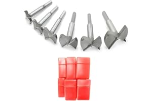 Meichoon Forstner Drill Bits Set 30-60mm 6PCS, Flat Wing Drilling Hole Hinge Cemented Carbide Carbon High Speed Steel Woodworking Drill Punching Bit with Round Shank DC02A