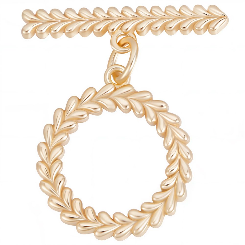 Beebeecraft 1 Box 12 Sets Toggle Clasp Charms 18K Gold Plated T-Bar Closure Links Clasps Connectors with Leaf Wheat Pattern for Necklace Bracelet Jewelry Making…