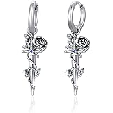 LEECCI Rose Sword Earrings 925 Sterling Silver Dagger Earrings for Women Men Medieval Sword Dangle Drop Earrings Dagger Jewelry Birthday Gifts