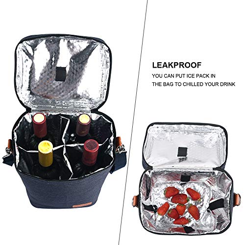 Insulated Wine Carrier Tote - Samshow 4 Bottle Wine Carrier with Shoulder Strap, Padded Protection, and Corkscrew for Travel, Camping and Picnic, Perfect Wine Lover (dark blue)