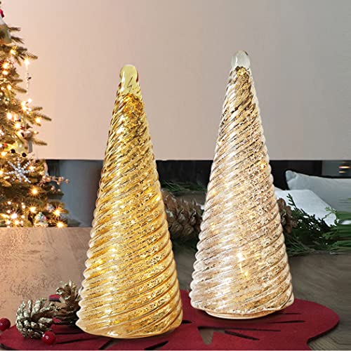 Glasburg Lighted Mercury Glass Christmas Tree Figurine with Timer