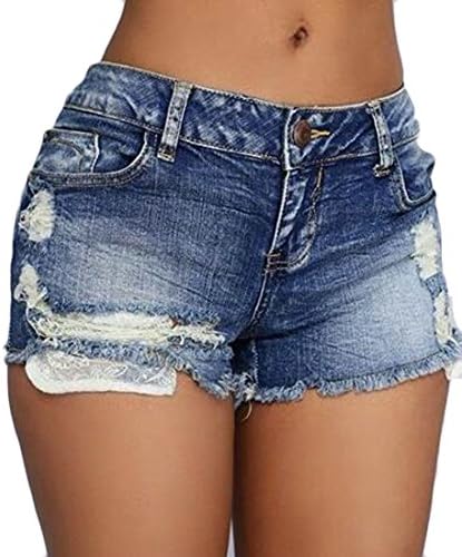 Lutratocro Womens Skinny Washed Hole Butt-Lift Summer Cut Off Denim Shorts Dark Blue Medium