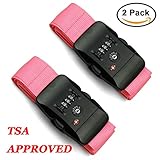 Hibate TSA Lock Travel Luggage Straps Suitcase Belts - Pink, Pack of 2