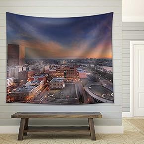 Freeway Ramp to Downtown Portland Oregon Along Willamette River Waterfront at Sunrise Cityscape - Fabric Wall Tapestry Home Decor - 51x60 inches