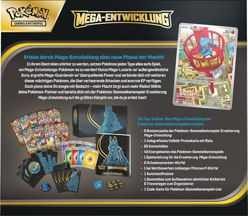 Pokémon-Sammelkartenspiel: Top-Trainer-Box Mega-Entwicklung: Lucario (1 Vollbild-Promokarte, 9 Boosterpacks & Zubehör) 4