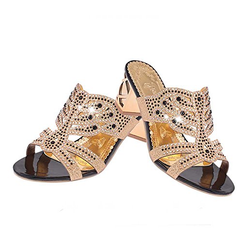 Respctful ♪☆ Winter Women's Fashion Rhinestone Slippers Open Toe Shoes Chunky Heel Ankle Slippers Black - Thumbnail 4