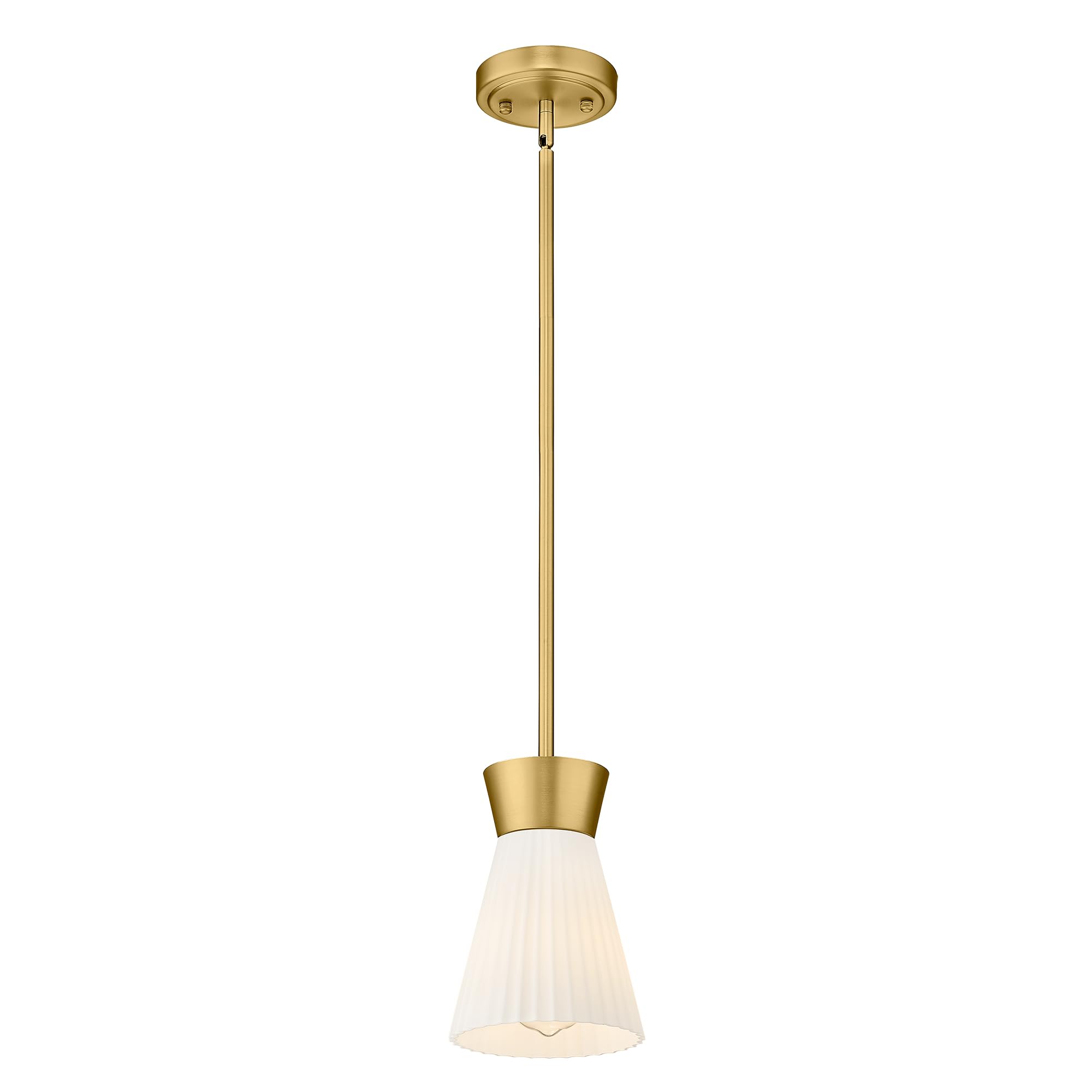 Photo 1 of Gold Pendant Light, HWH Hanging Light Fixture for Kitchen Island, Bedroom, Modern Pendant Light with Milk White Striped Glass, Gold Finish, 5HZG107MIL BG