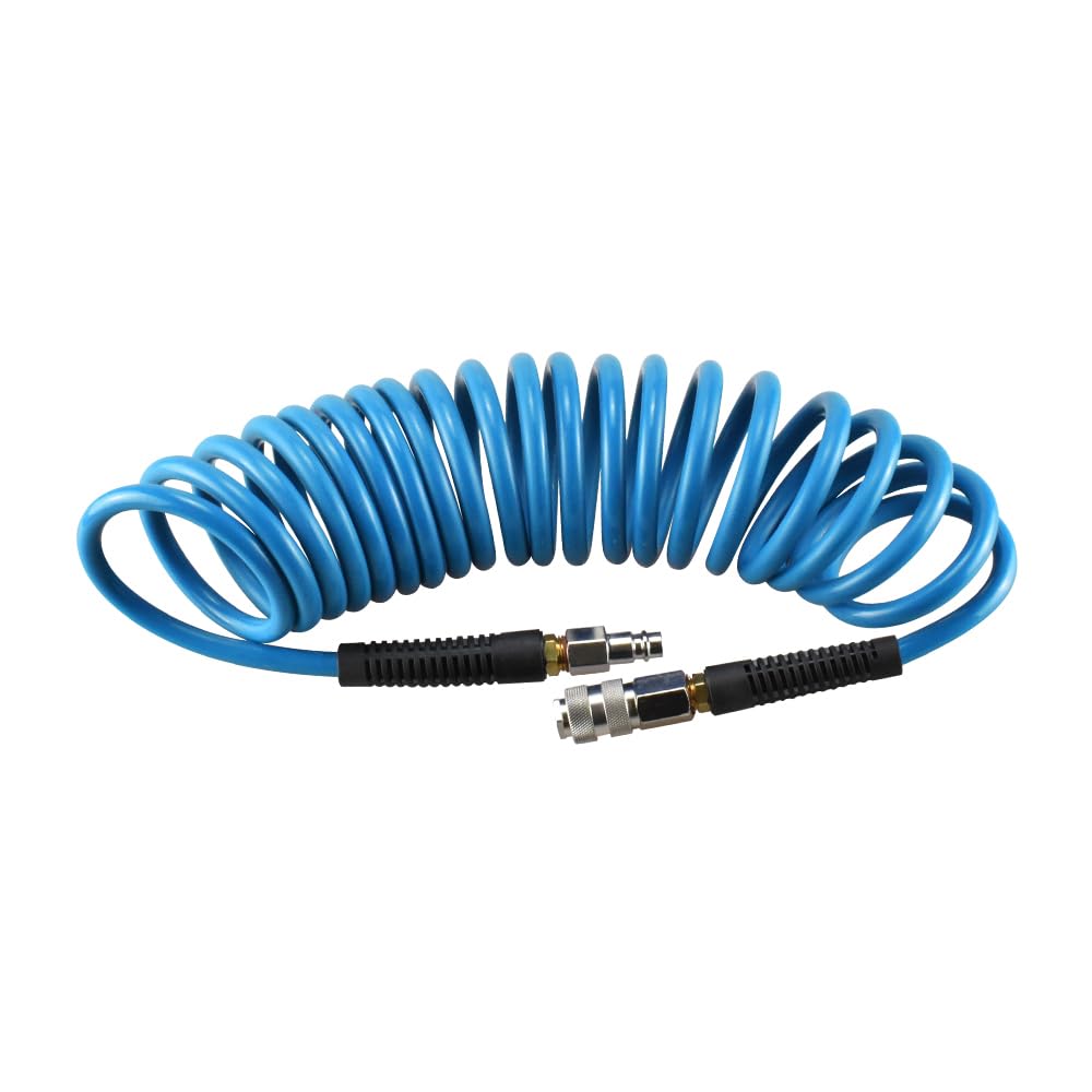 aunstarwei Air Compressor Hose Polyurethane(PU) Recoil Blue with 1/4" Europe Quick Coupler and Plug Fittings, 5m Length