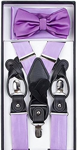 Formal Solid Satin Convertible Suspenders Pre-tied Bow Tie &amp; Hankie Set (lavender)