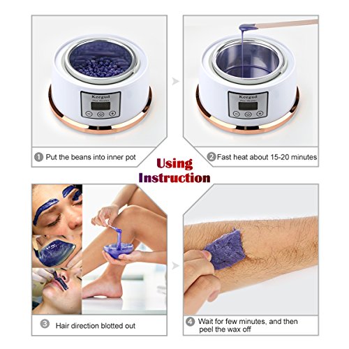 Wax Warmer Hair Removal 2018 Upgrade Version Electric Wax Heater With LCD Temperature Display and UL Certification Plug Waxing Kit Wax Melts with 4 Flavors Hard Wax Beans and 10 Wax Applicator Sticks - Thumbnail 6