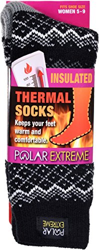 Women's Polar Extreme Insulated Thermal Holiday Themed Socks in 4 Great Patterns (5-9, Black Ice Knit)