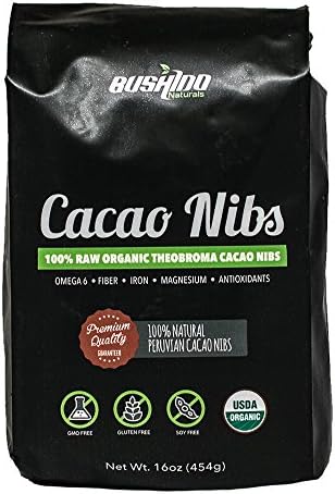 Bushido Naturals 100% Raw Organic Peruvian Cacao Nibs (Guaranteed to Taste Better Than Other Brands), 1lb