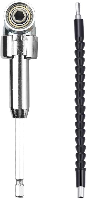 Jelbo 2Pcs Combi 1Pcs 105 Degree Right Angle Drill Corner Extension Rod Adapter + 1Pcs 11.4 Inch Flexible Extension Soft Shaft Accessories Connection Hexagon Drill Size of 1/4 Inch