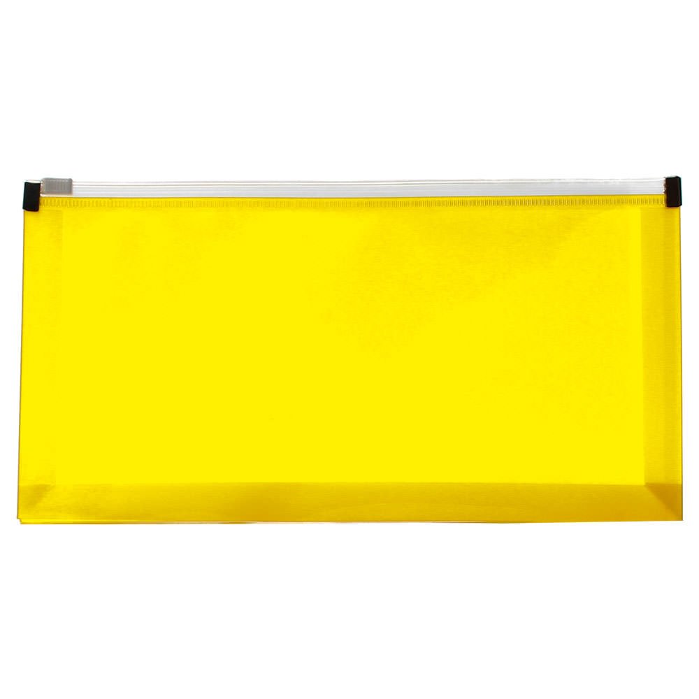JAM PAPER Plastic Wallet Envelopes with Zip Closure - #10 Booklet - 127 x 254 mm - Yellow - 12/Pack