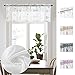 Lazzzy White Sheer Valance Curtains Floral Embroidery Semi Curtains Window Treatment Rod Pocket Embroidered Drapes for Kitchen Living Room Bathroom 16 inch Length 1 Panel