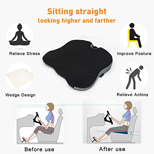 Dreamer Car Seat Cushion Seat Pad with Strap -Memory Foam Car Cushion for Driving-Orthopedic Support and Pain Relief for Tailbone, Coccyx and Hips (Black)