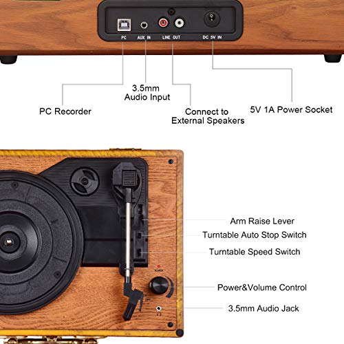 Record Player,Pareiko Turntable 3 Speed Vinyl Record Player with Stereo Speaker MP3 Recording Suitcase Design