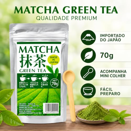 Chá Verde Matcha em Pó Japonês Kawahara 70G + Mini Colher Medidora Ekos - 2 Unidades