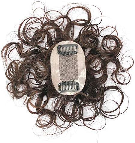 Real Human Hair Toppers Curly Top Hair Pieces for Women with Thinning Hair, 2" x 3" Silk Base, Natural Black