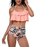 W YOU DI AN Women's Falbala High Waist Bikini Swimsuit Bathing Suit(Orange, L)