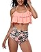 W YOU DI AN Women's Falbala High Waist Bikini Swimsuit Bathing Suit(Orange, L)