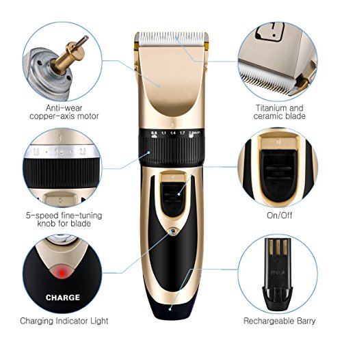 BigTron Professional Rechargeable Electrical Pet Grooming Clipper Kit for Dog and Cat Hair with Trimmer and Shaver