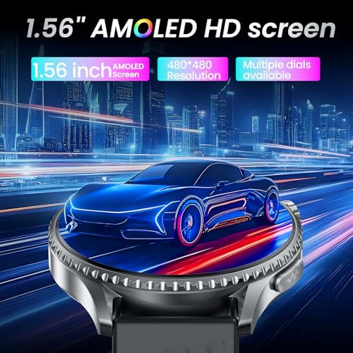 Smartwatch Men's Smart Watch with ECG: 1.56" AMOLED Smart Watch with Bluetooth Calls IP67 Waterproof 440mAh Flashlight Heart Rate Blood Pressure SpO2 Sleep Function for Android iOS