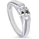 BERRICLE Sterling Silver Solitaire Wedding Engagement Promise Rings for Her, Bezel Set Cubic Zirconia CZ Ring - Marquise, Oval, Emerald, Round Cut