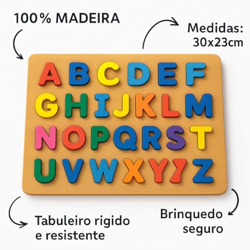 Kit 2 Brinquedos Educativo Tabuleiro Letras e Numeros 43 Peças Brinquedo Didático Encaixe Madeira Premium