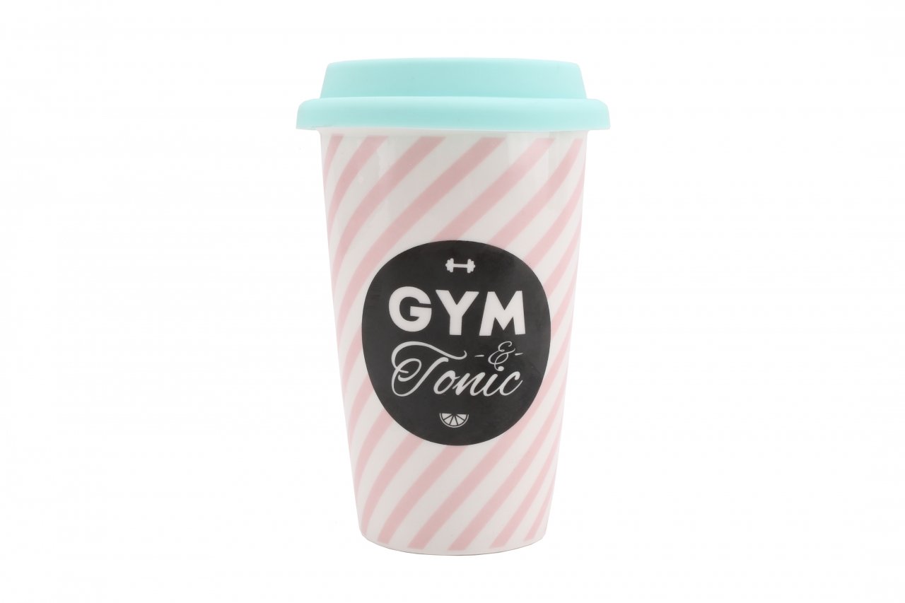 CGB Giftware | 'Gym Tonic' Ceramic Travel Mug with Silicone LID Gift Fun Kitchen