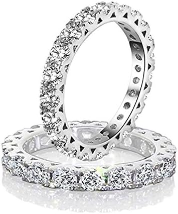 Diamonbella Simulated Diamond Hearts & Arrows Stackable 3mm Width Eternity Band Ring Solid 925 Silver Platinum Plated