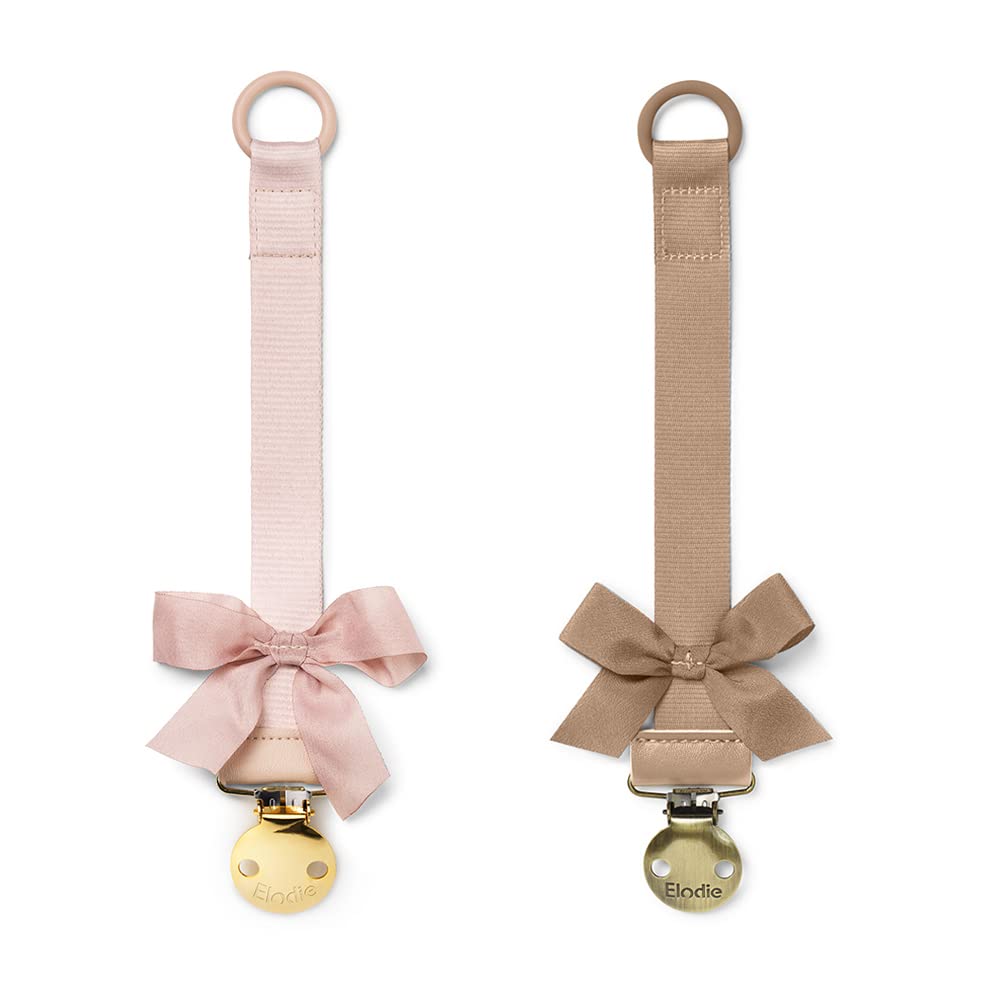 Elodie Details Dummy Chain Pack of 2 Made of Fabric and Stainless Steel Clip, for Baby Boy and Girls, Universal Silicone Ring, Suitable for All Dummies - Powder Pink/Soft Terracotta