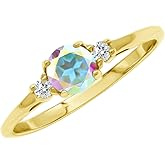 Silvershake Petite Design Round Shape Gemstone Birthstone White Gold Plated or Yellow Gold Plated 925 Sterling Silver Solitaire Promise or Engagement Ring Jewelry for Women