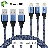 Xcords iPhone Charger, 3 pack 6ft Nylon Braided 8pin Lightning to USB Cable Charging Cord for iPhone 7, 7 Plus, 6s, 6s Plus, 6, 6 Plus, 5 5S, 5C, SE, iPad and iPod(Dark blue) …