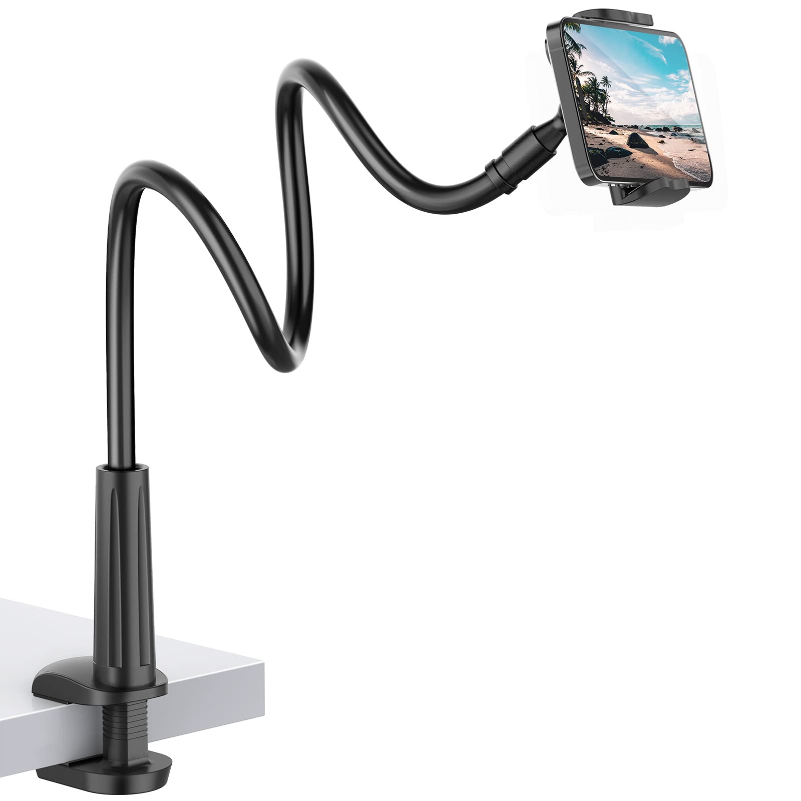 Gooseneck Phone Holder, Flexible Cell Phone Stand Holder for Bed Lazy Arm Mount 360 Adjustable Clamp Bracket for iPhone 16 15 14 13 12 11 Pro Samsung 4-6.5"