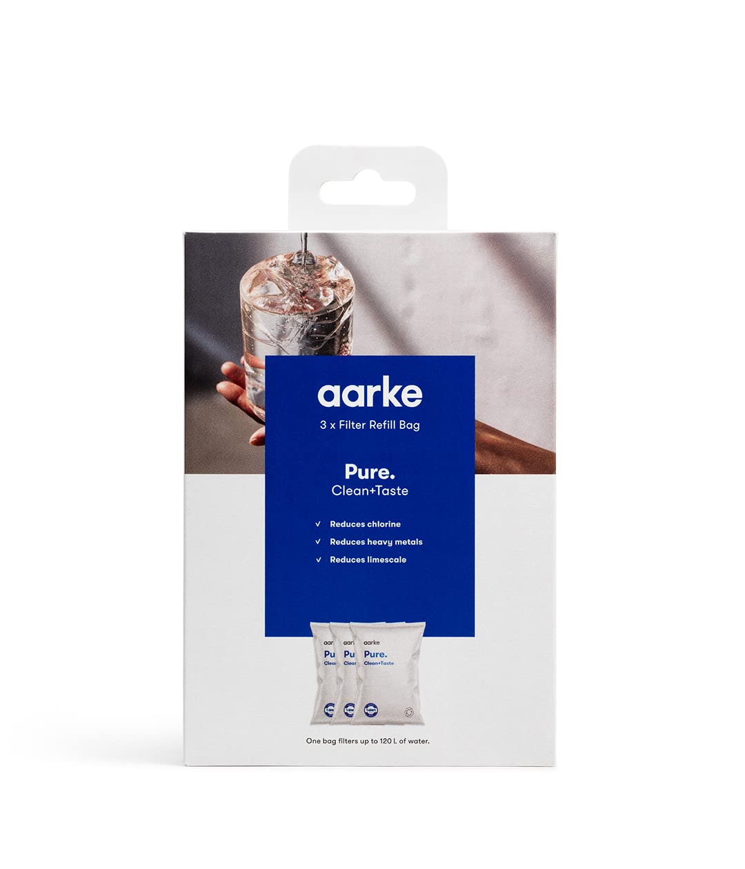 Aarke 3-Pack Pure Filter Refill Bags – Reducing Chlorine, Heavy Metals and Limescale – Filters up to 120 Liters/32 Gallons of Water per Bag