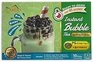 Bubble Tea COMPLETE SET. BEST DIY Boba/Bubble Tea Kit, Ready In 45 Seconds, 5 Packs Milk Tea Powder + 5 Packs Brown Sugar Tapioca Pearls+ 5 Bubble tea Straws By APEXY, Matcha