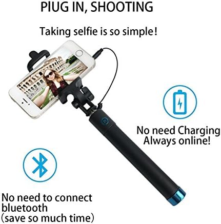 Selfie Stick, aBrilliantLife Extendable (Battery Free) Wired Handheld Monopod for iPhone Se/6s/6/6 Plus, Samsung Galaxy S7/S6/Edge, Note 5/4, Nexus 6P, LG G5and More,Black and Blue