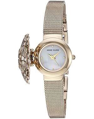 Women's AK/3176GPCV Swarovski Crystal Accented Floral Covered Gold-Tone Mesh Bracelet Watch