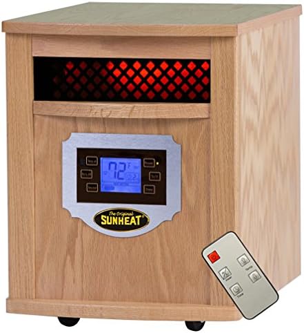 SUNHEAT International SH-1500LCD Electric Portable Infrared Heater with Remote Control and LCD Display, 1500-watt, Golden Oak