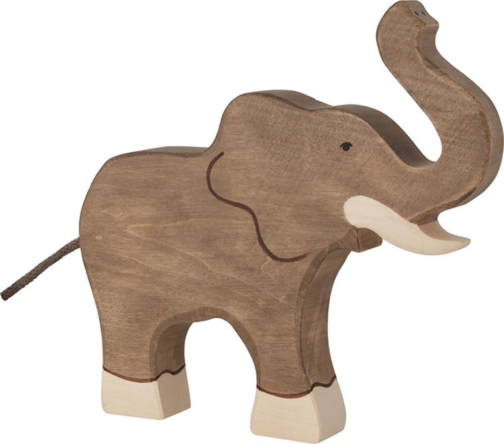 Holztiger Elephant Raised Trunk Wooden Figure