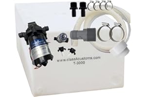 CLASSACUSTOMS Class A Customs | 30 Gallon RV Concession Fresh Water Tank with Plumbing Kit & 12 Volt Water Pump | T-3000-BPK-PUMP