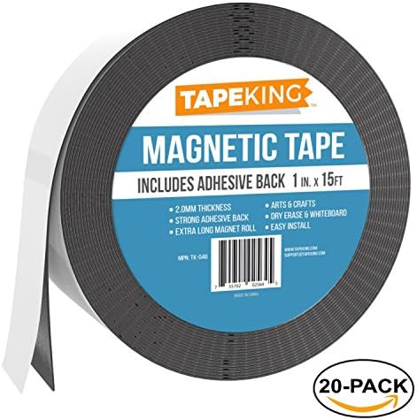 Tape King Flexible Magnetic Tape (Case of 20) 1-Inch x 15 Feet - Thicker and Stronger Adhesive Back Magnet Strip for White Board, Dry Erase, Automotive, Fridge - Black
