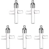 HARFINGTON 5pcs Name on Rice Glass Vial Pendant 6mm Width Cross Shape Screw Cap Pendant Clear Vial Necklace Hanging Wish Bottles for Liquid Sand Ashes DIY Pendant Craft Souvenirs