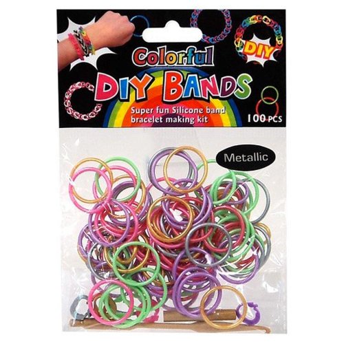 Diy Bands - 100 Count Metallic Rainbow Refill Bands With Clips And Loom Tool