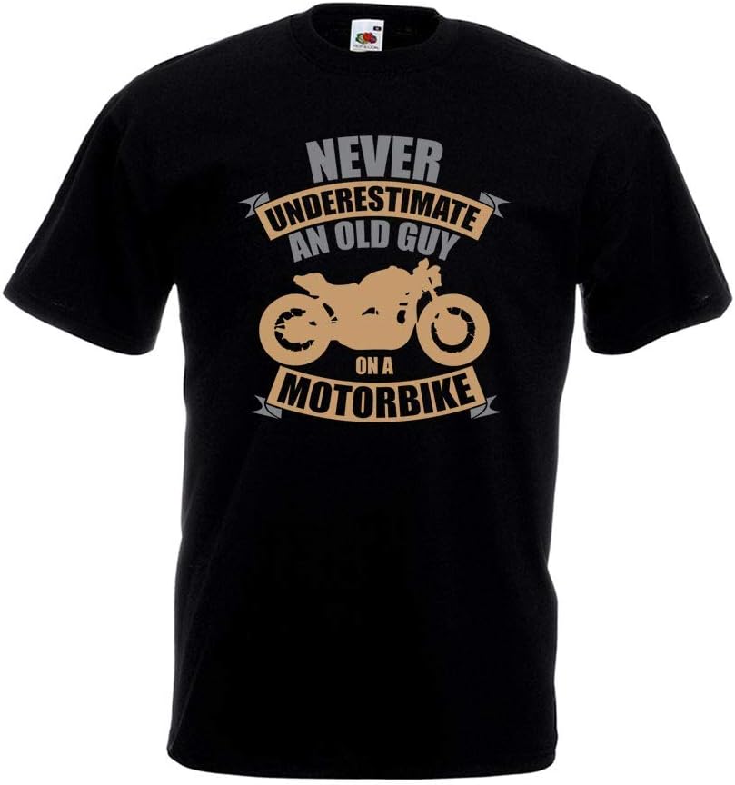 Never Underestimate an Old Guy On A Classic Motorbike T-Shirt Gift Top Biker Dad Black